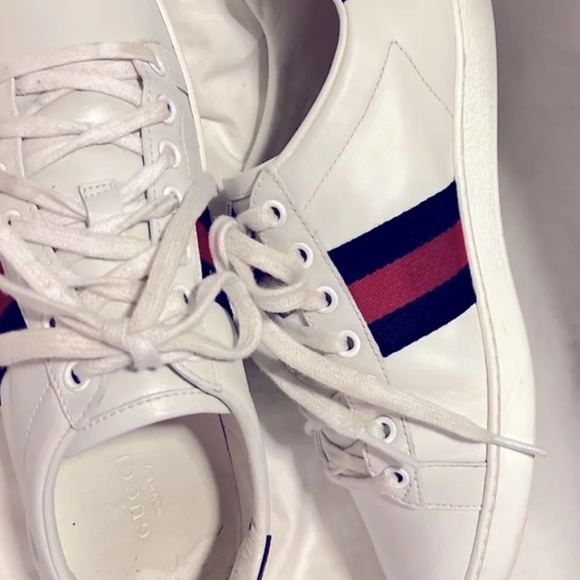 GUCCI UNISEX NEW ACE White Webbed Red Blue Sneakers M 35 1/2 6 USA W 7 W/RECEIPT - Picture 6 of 11